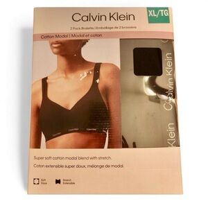 NWT Calvin Klein 2 Pack Black Bralette Size XL New Soft Organic Cotton Bra